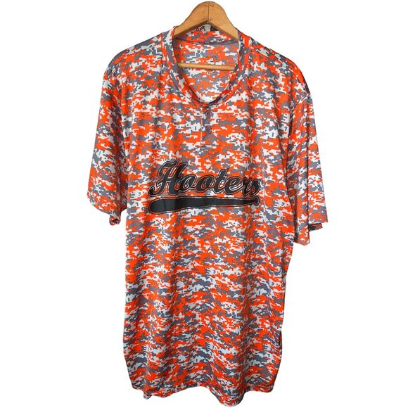 Augusta Other - HOOTERS Shirt Baseball Orange Gray #11 Wicking 2 Button Short Sleeve Size 2X